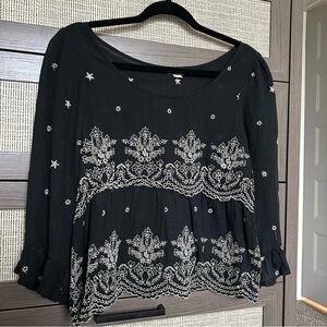 Embroidered Black Women's Top